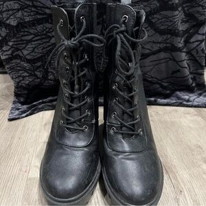 Forever 21 Black Lace-Up Heeled Boots